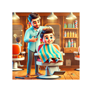 3D illustration of a toddler boy getting a stylish haircut