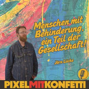 Pixel mit Konfetti: Menschen mit Behinderung, ein Teil der Gesellschaft