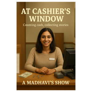 AT CASHIER`S WINDOW counting cash collecting stories